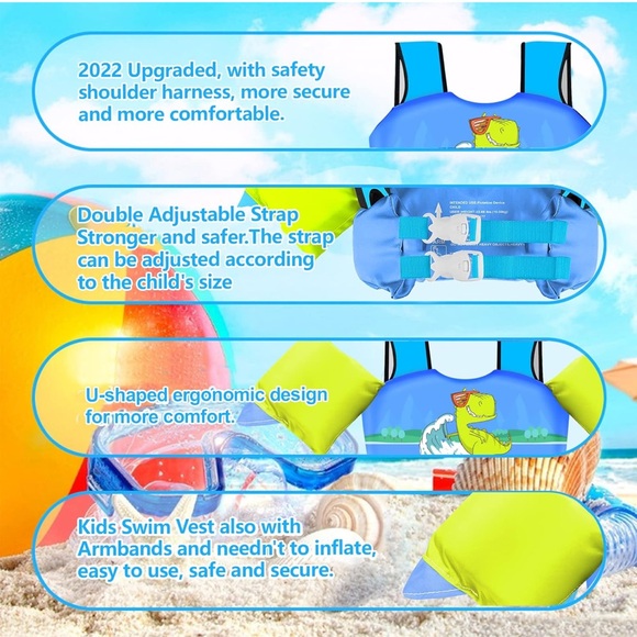 NWT Chriffer Kids Swim Vest, 22-66 Pounds, Toddler Floaties w/Shoulder Harness - Picture 5 of 10